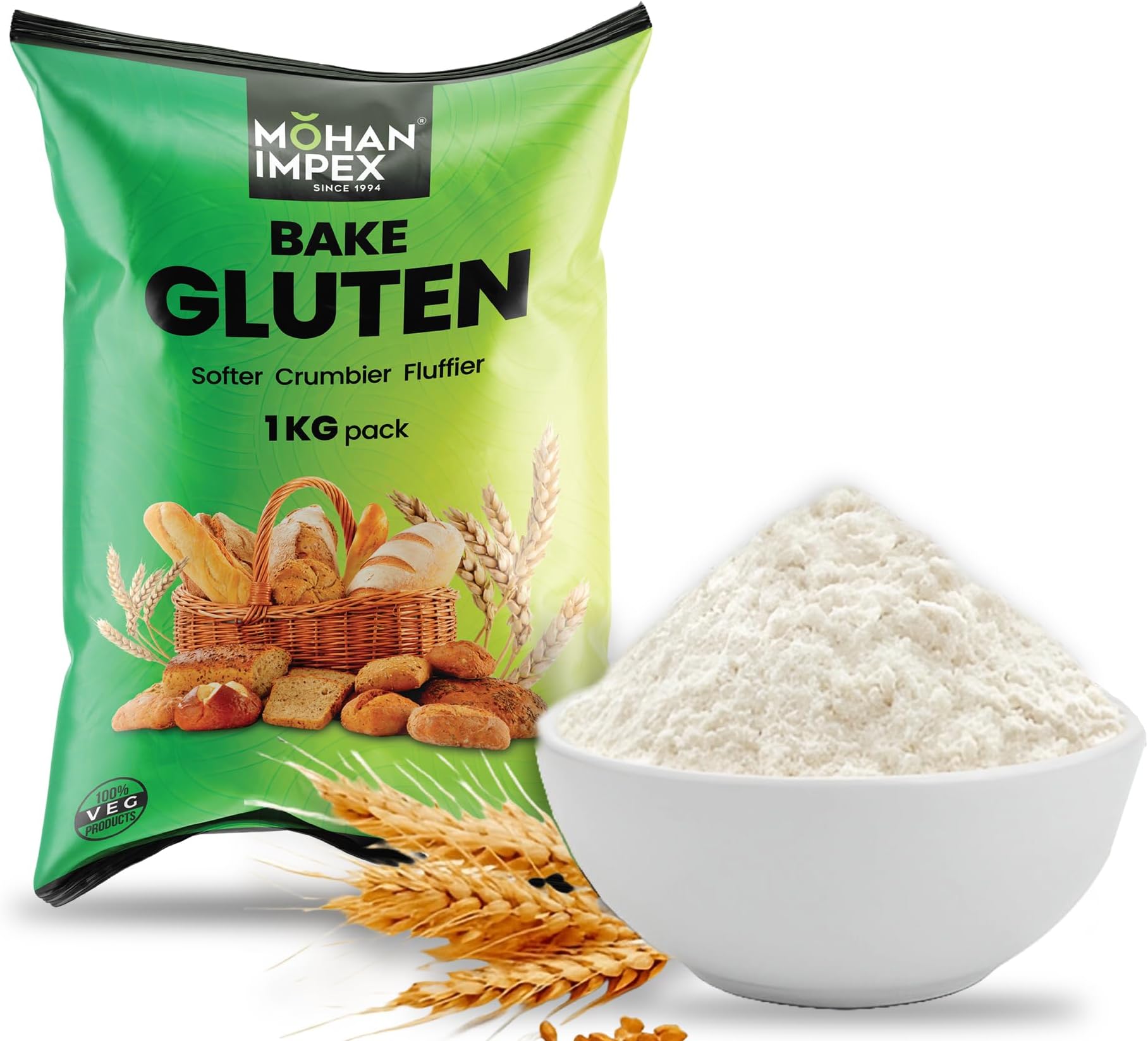Mohan Impex Improvised Gluten Powder 1Kg | Baking Improver & Dough Enhancer | Increases Bread Volume, Enhances Texture & Stability | Perfect for Mixing & Baking