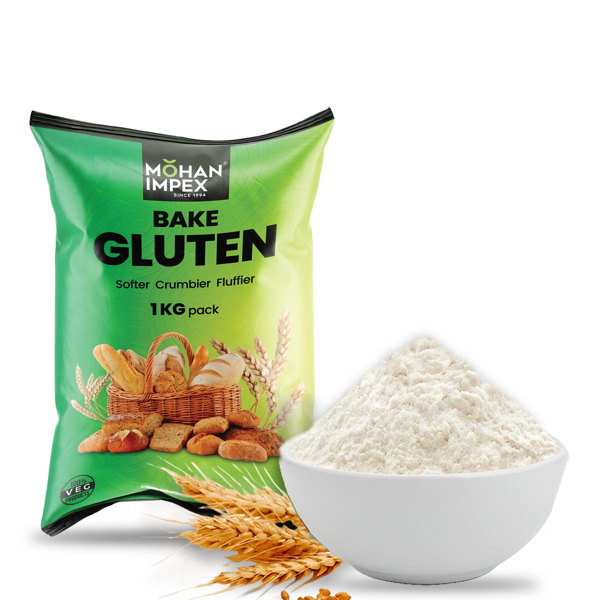 Mohan Impex Improvised Gluten Powder 1Kg | Baking Improver & Dough Enhancer | Increases Bread Volume, Enhances Texture & Stability | Perfect for Mixing & Baking