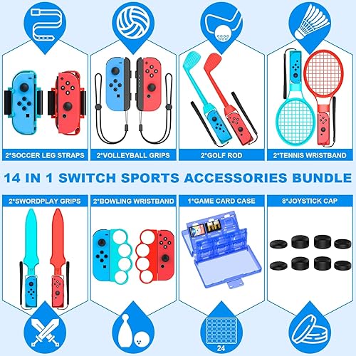 Miniatura 3 de Switch Sports Accessories - Paquete de accesorios deportivos 14 en 1 para Nintendo SwitchOLED Sports, kit de accesorios familiares compatible con