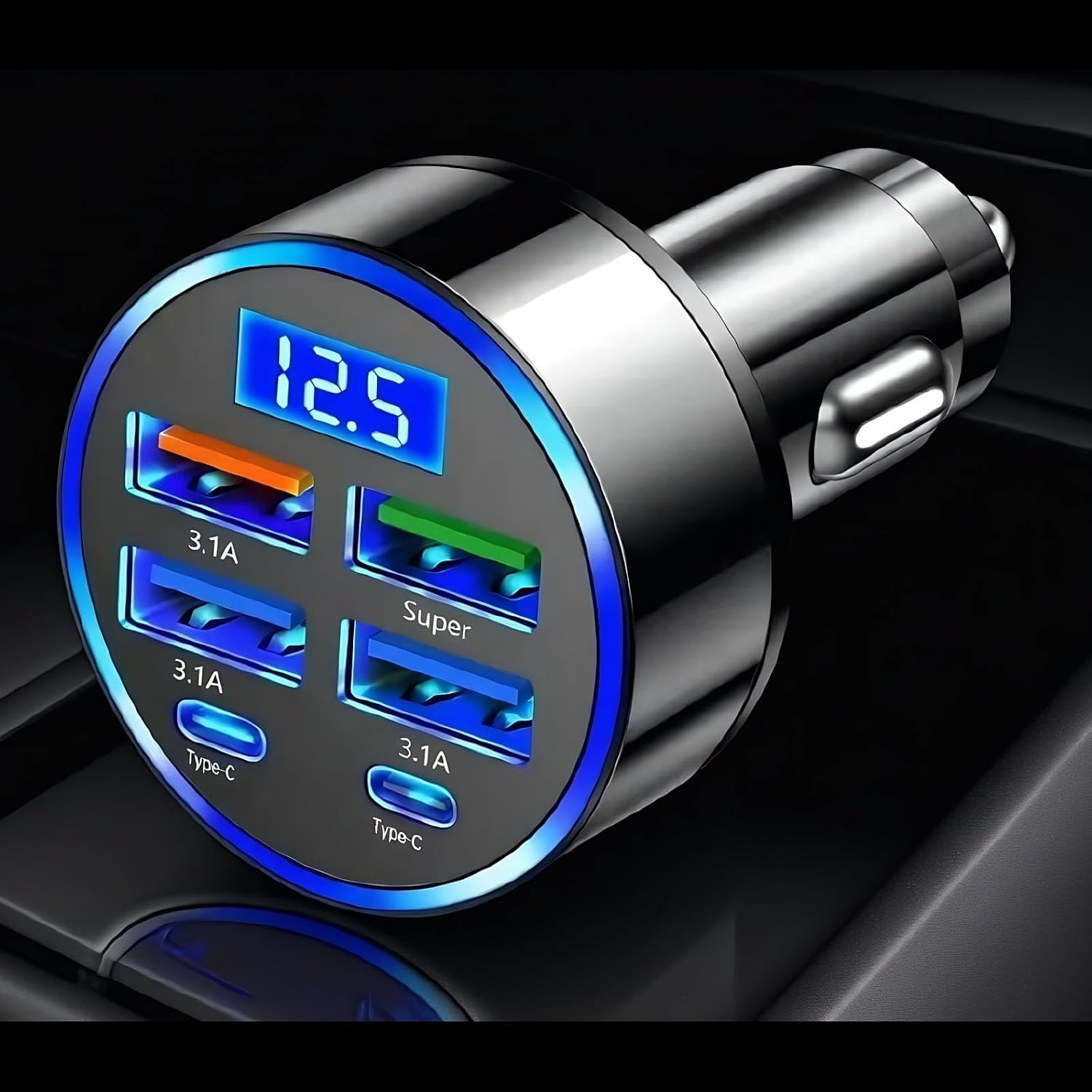 Multi-Port Vehicle Power Hub with Real-Time Voltage Display for On-The-Go Charging