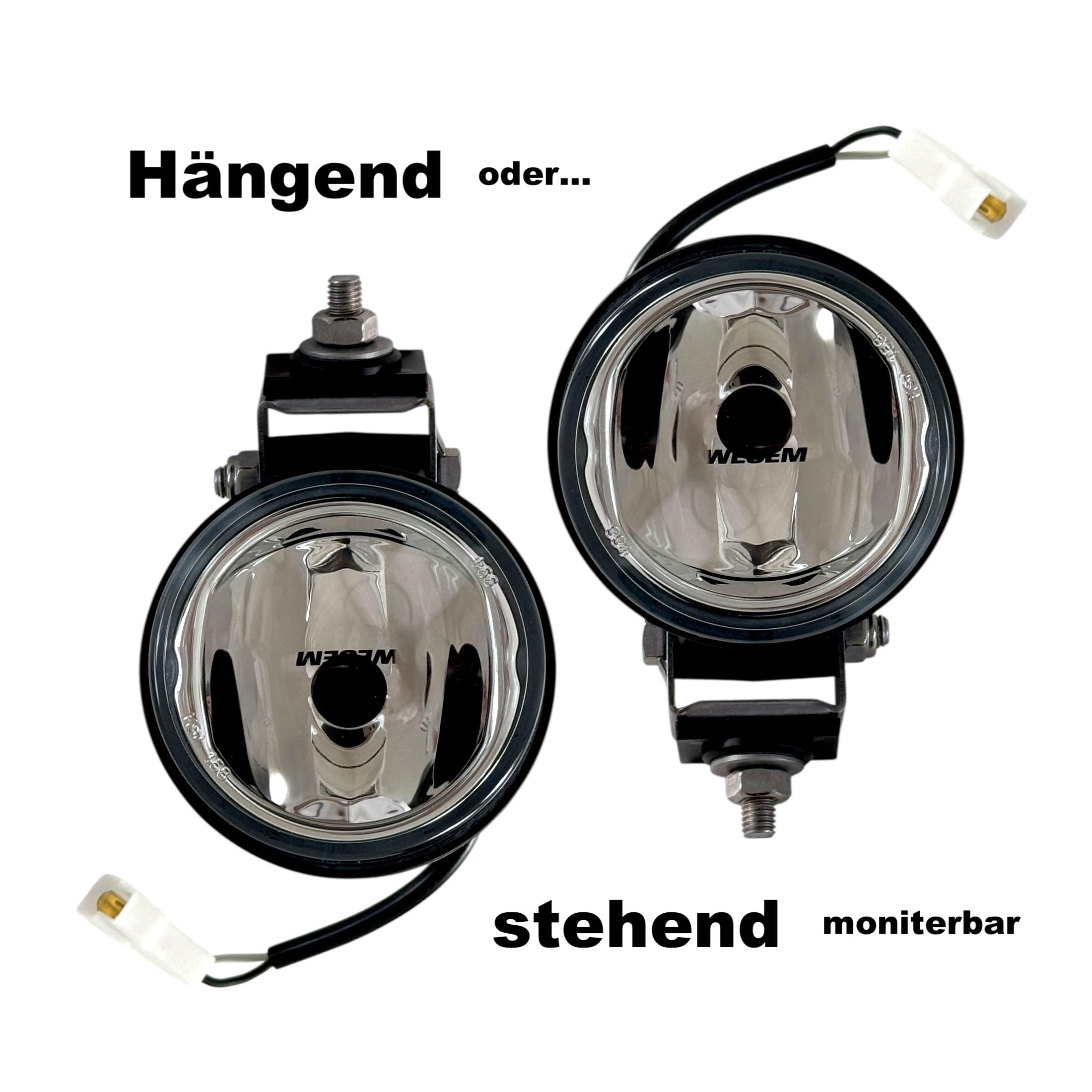Kit 2 Faros de Trabajo Halógenos H3 Redondos - Foco Compacto Ø 84mm 12V/24V IP69K Impermeable - Iluminación para Tractor, Camión, Maquinaria Agrícola y Obra Pública (Bombillas Incluidas)