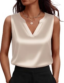Zeagoo Spring Satin V Neck Tank Cute Summer Tops for Women Light Champagne | Casual Basic Blouses, Sleeveless Business Work Clothes, Dressy Office Work Shirts for Women, Cute Fashion Clothing
