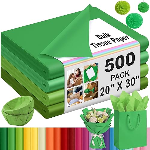 Qilery 500 hojas de papel de seda verde del día de San Patricio a granel para bolsas de regalo, 20 x 30 pulgadas, sin ácidos, hojas de papel