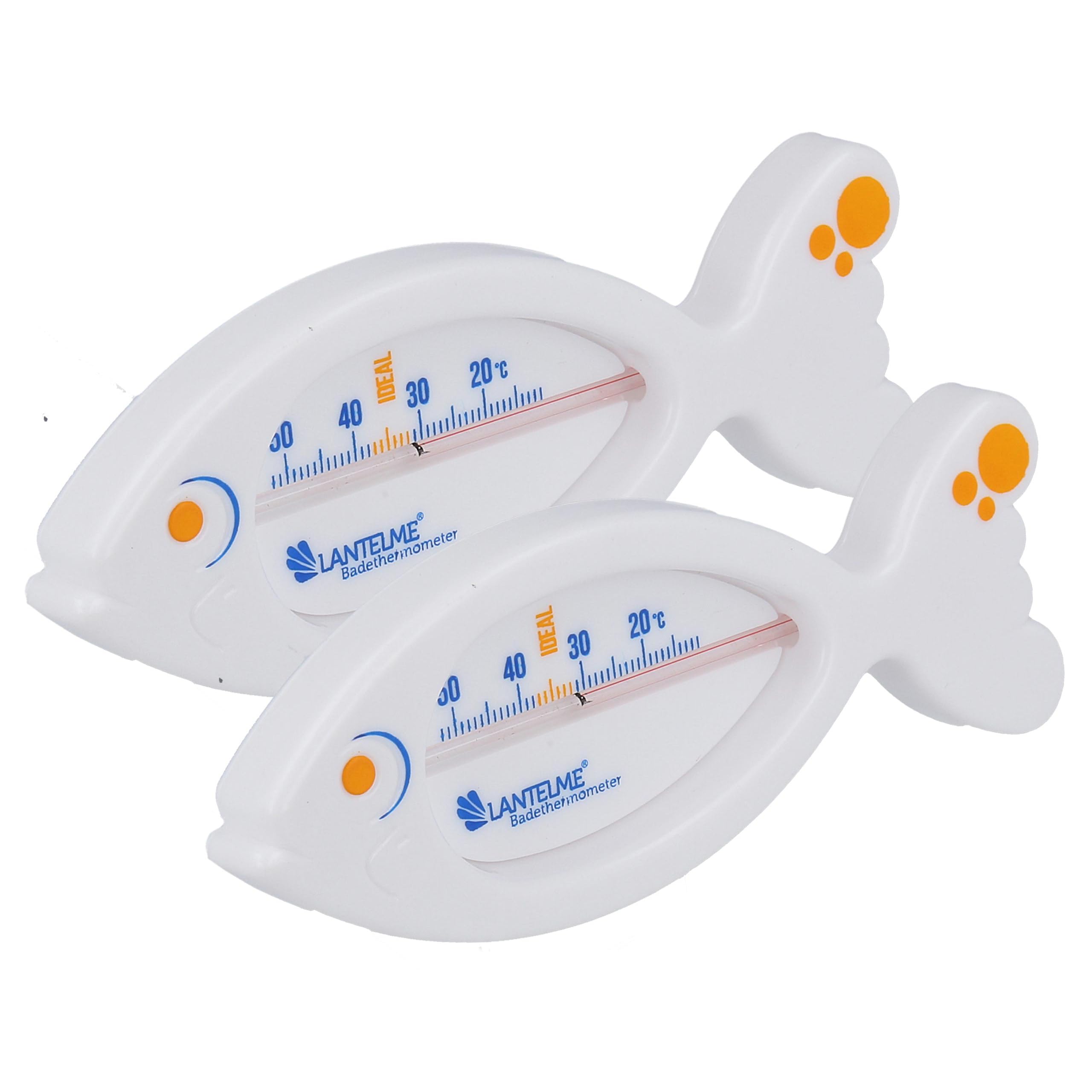Lantelme 2 Stück Badethermometer Fisch für sicheres Baden in Badewanne | Für Baby Kleinkinder Kinder und Erwachsene | Analog Bade Thermometer Set | Präzise Messung bis 52°C (Weiß)