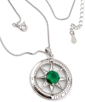 3.5ct Certified DIAMOND Compass Natural Emerald Pendant Necklace Love Diamond Necklace 18kt White Gold Silver HANDMADE Emerald Jewelry Diamod Engagement Daughter Bridal Mom wedding gift from bride