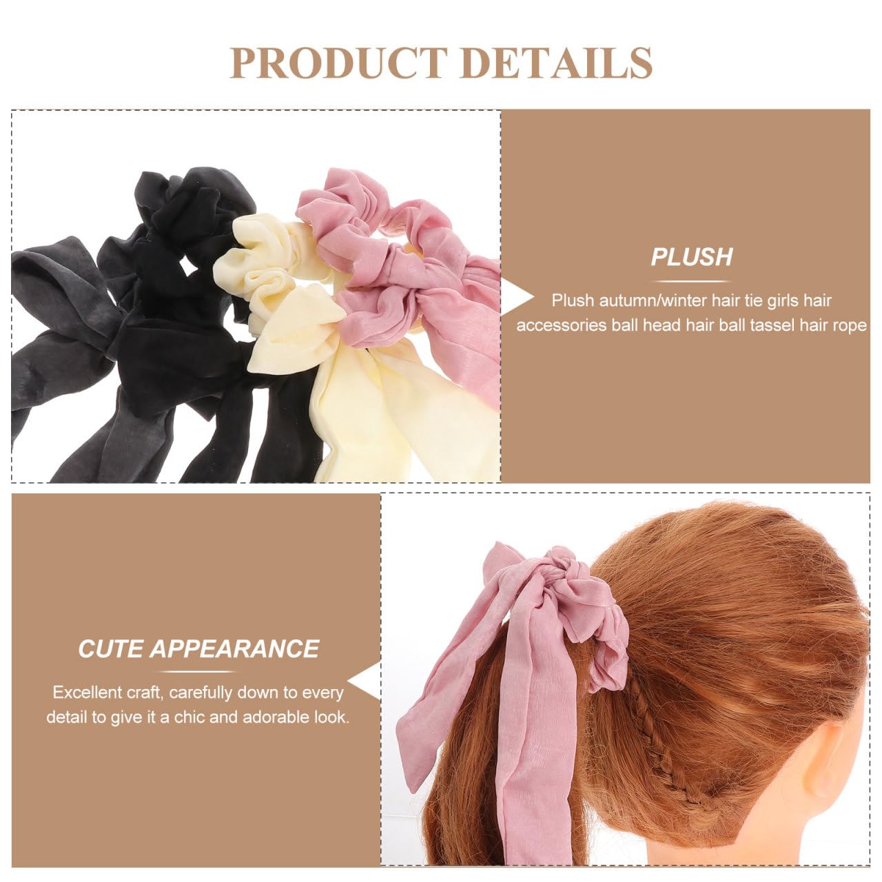 Lurrose 4Pcs Satin Hair Scrunchies Bow Hair Band Bowknot Ponytail Holders Ribbon Hair Accessories for Women Girls - Image 7