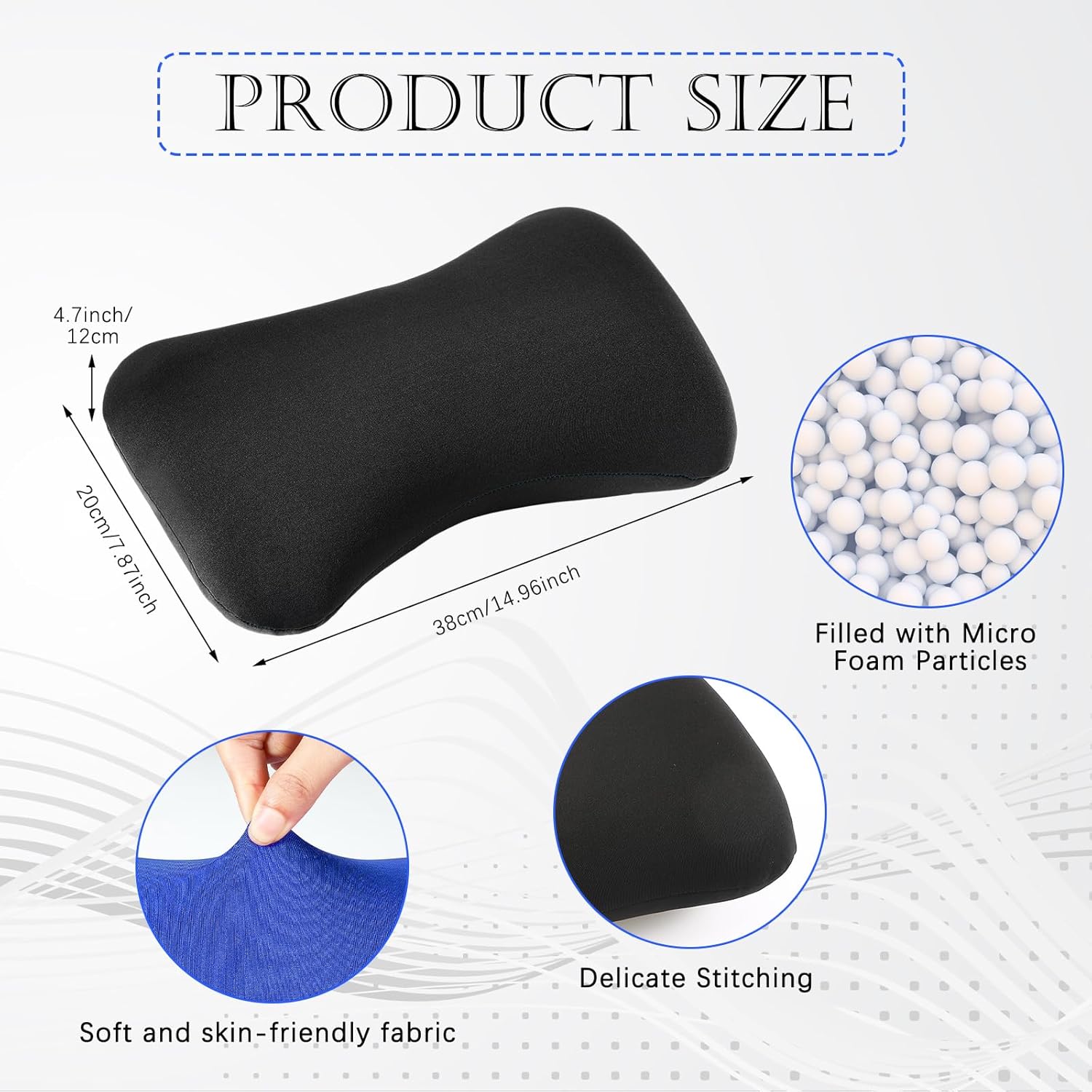 thyle 2 pack bead neck pillow 15 x 8 x 2'' bone headrest sleeping pillows soft cushion comfortable support bolster for adults back sleeping sofa bed travel home(black,blue)