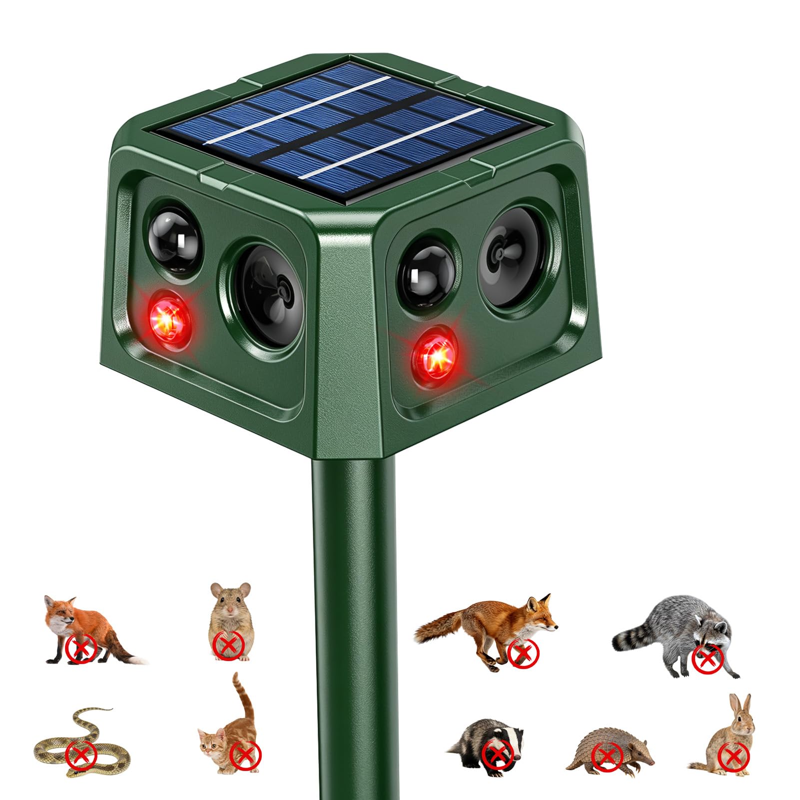 Repellente per Gatti Ultrasuoni Solare, Dissuasore per Gatti da Giardino Impermeabile, 5 Modalità Regolabili, Caricamento Solare, 360° Efficace per Gatti, Cani, Uccelli, Topi