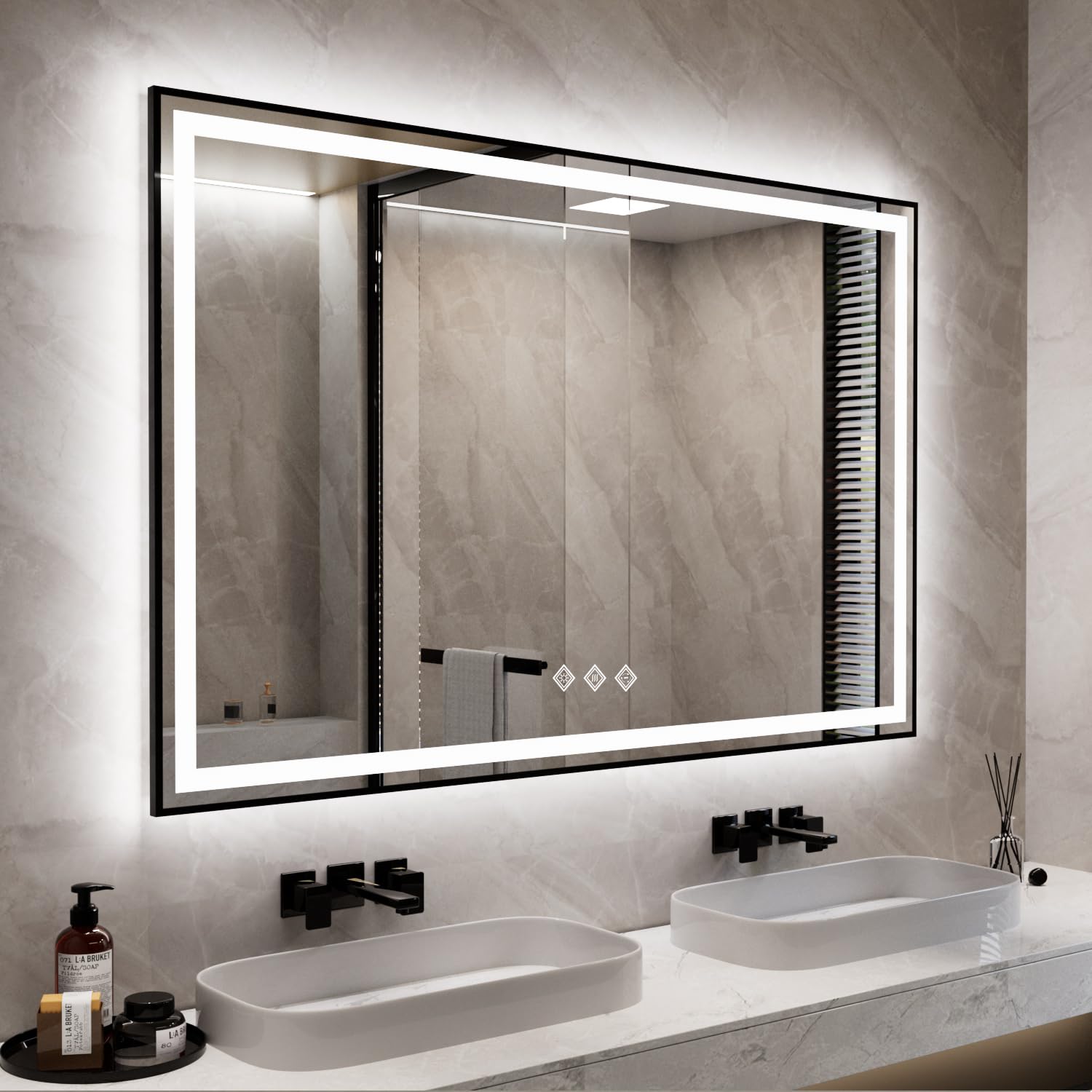 Amazon.com: VanPokins LED Bathroom Mirror, 60x40 Inch Black Framed ...
