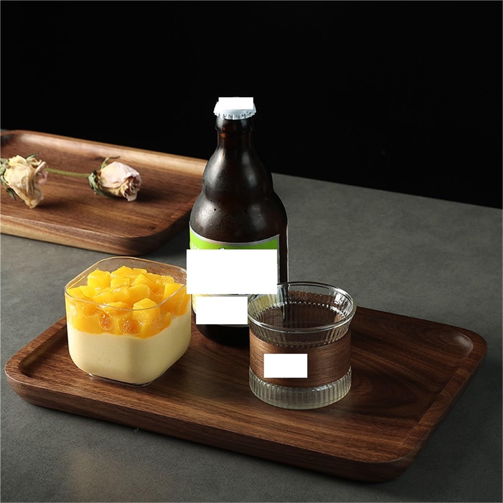 Bandeja para Mesa De Centro Bandeja de Madera Nogal Negro for el hogar, for té, Tazas, Plato café, postres, Cena(25 * 18 * 2cm)