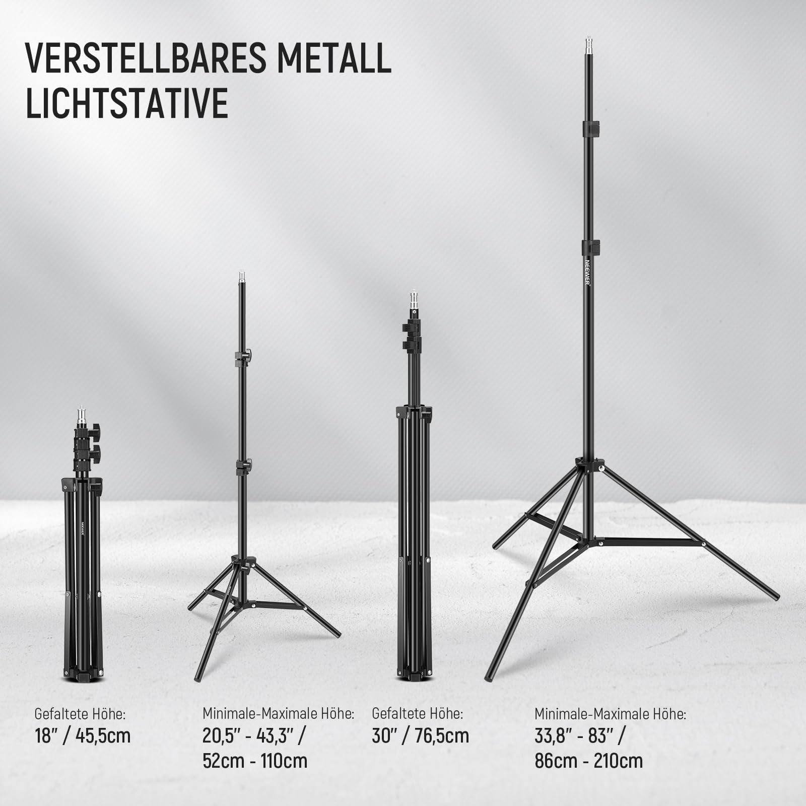 NEEWER 600W Fotografie Beleuchtungsset, Glühlampen Äquivalent Studioset mit (2) Weißem Schirm, (2) Schwarzem Schirm, (3) 24W LED Birne (3) Lichtstativ (2) Tasche (5) Kabelbinder (3) E27 Sockel, NK500