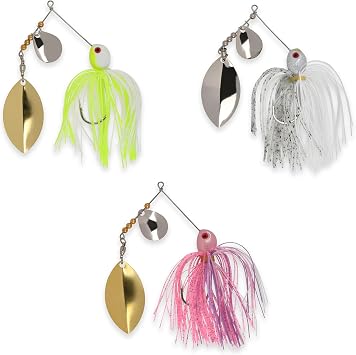 Finesse Spinner Baits for Bass Fishing, Turtleback Blade, 1/2 Oz and 3/8 Oz | 3-Pack