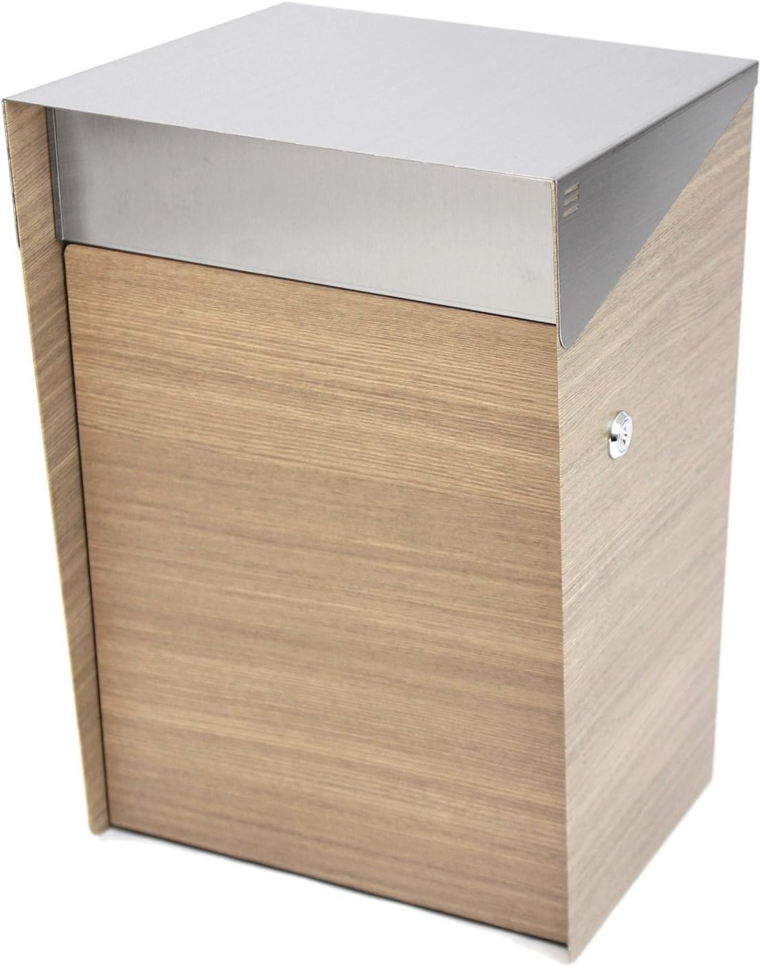 Hover DR - Extra Large Stainless Steel Wall Mount Mail Box with Lock and Key, Modern Mid-Century Secure Mailbox for Outside, House, Apartment, or Rural Roadside Use, 10" x 11" x 17", White Oak