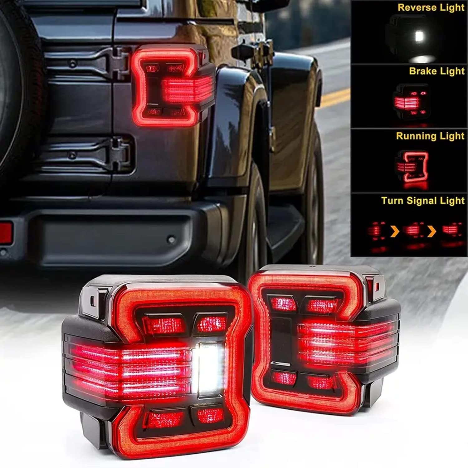 LED Tail Lights Assembly Compatible with 2018-2022 Jeep Wrangler JL, Smoked LED TailLights Replacement Kit w/Turn Signal & Back Up & Brake Light