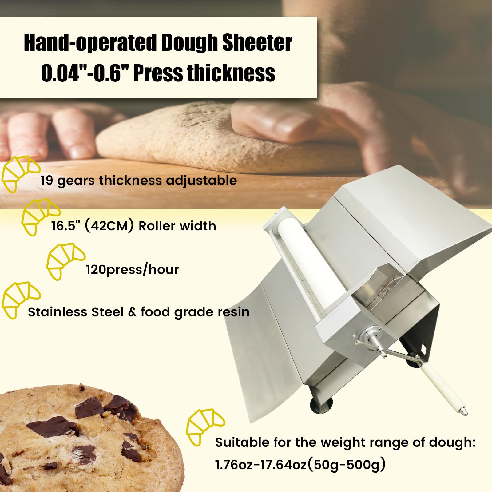 WYDDDARY Manual Dough Sheeter 16.5