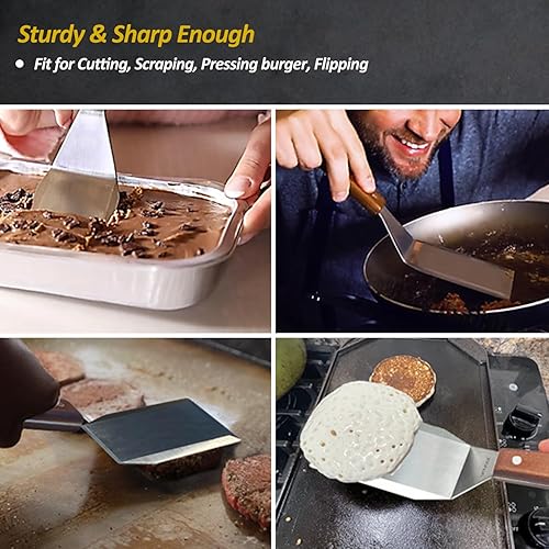 Miniatura 8 de Juego de espátulas de acero inoxidable, juego de espátulas para parrilla con mango de espiga completa y bordes biselados, espátula larga y ancha