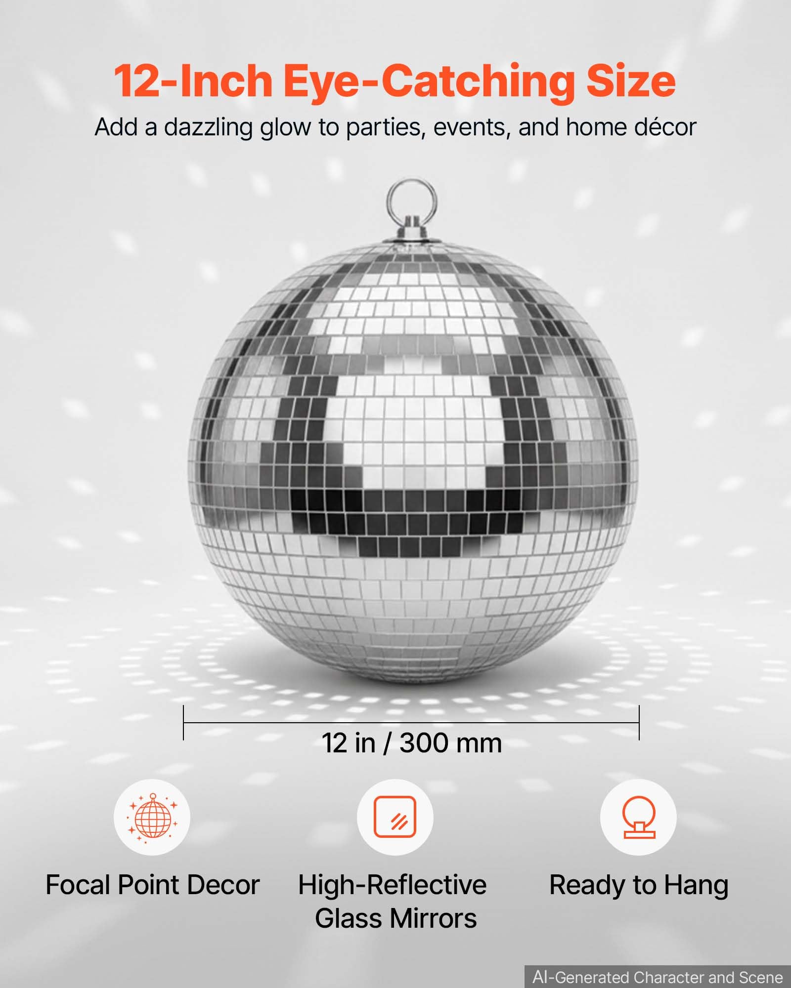 VEVOR Bola de Discoteca Diámetro de 300 mm Bola Disco de Espejos Plateada