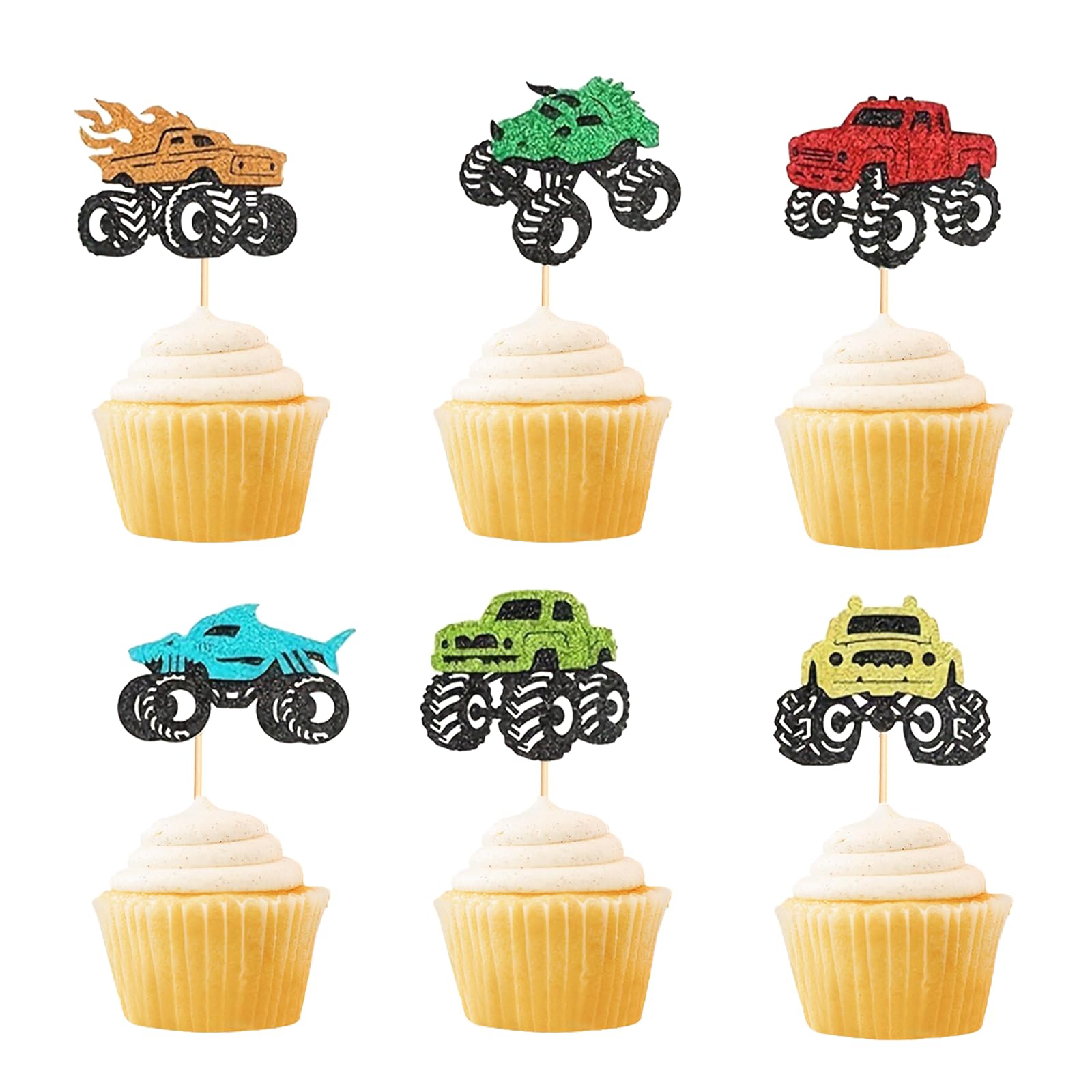 24Pcs Monster Truck Cupcake Toppers Racing Car Theme Birthday Party Cake Toppers Decorations for Kids Birthday Party Baby Shower Supplies — image 1