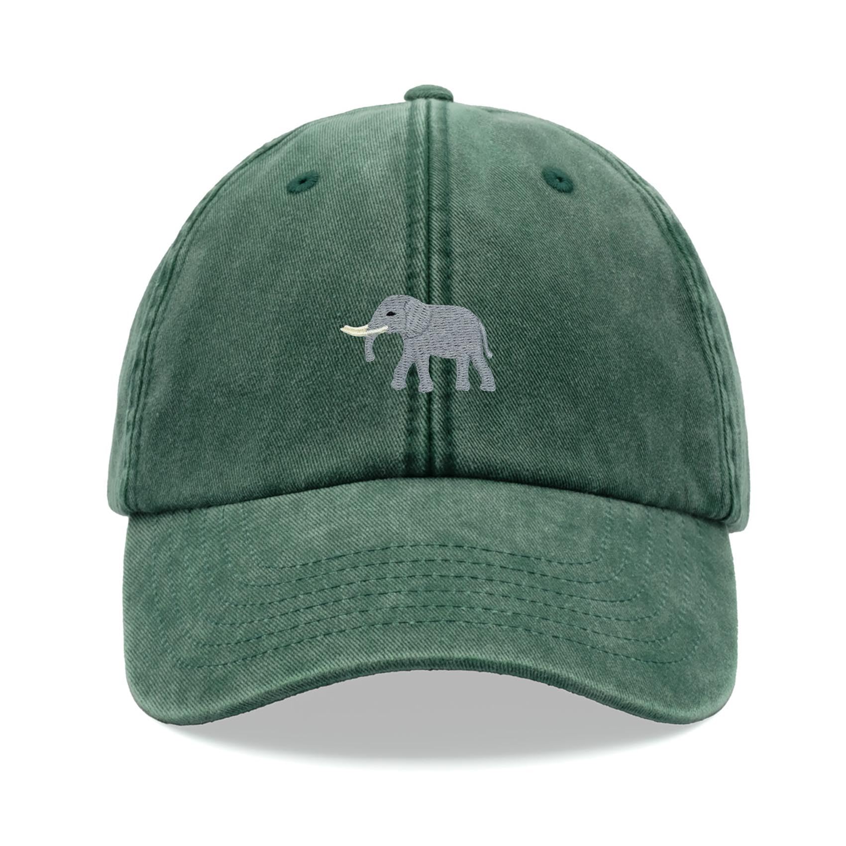 Cap Base Unisex Bottle Green Elephant Baseball Cap Vintage Washed Dad Hat Adjustable