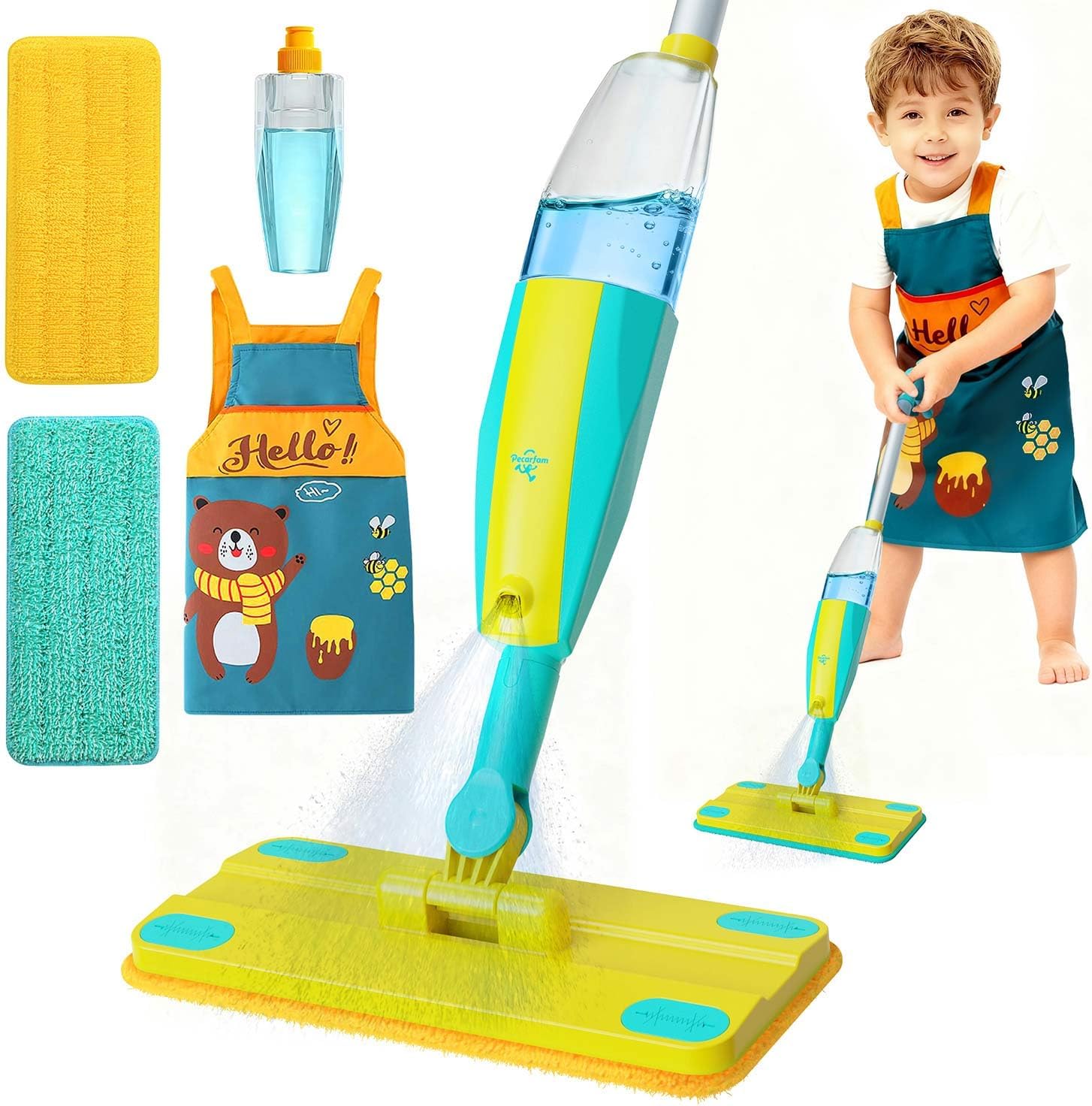 Kids Spray Mop,Toddlers Cleaning Play Sets with Real Water Sprayer,Includes Versatile Apron,Pretend Play Sets,Toddler Kids Cleaning Toy Set,Montessori Cleaning Set,Gifts for Boys Girls