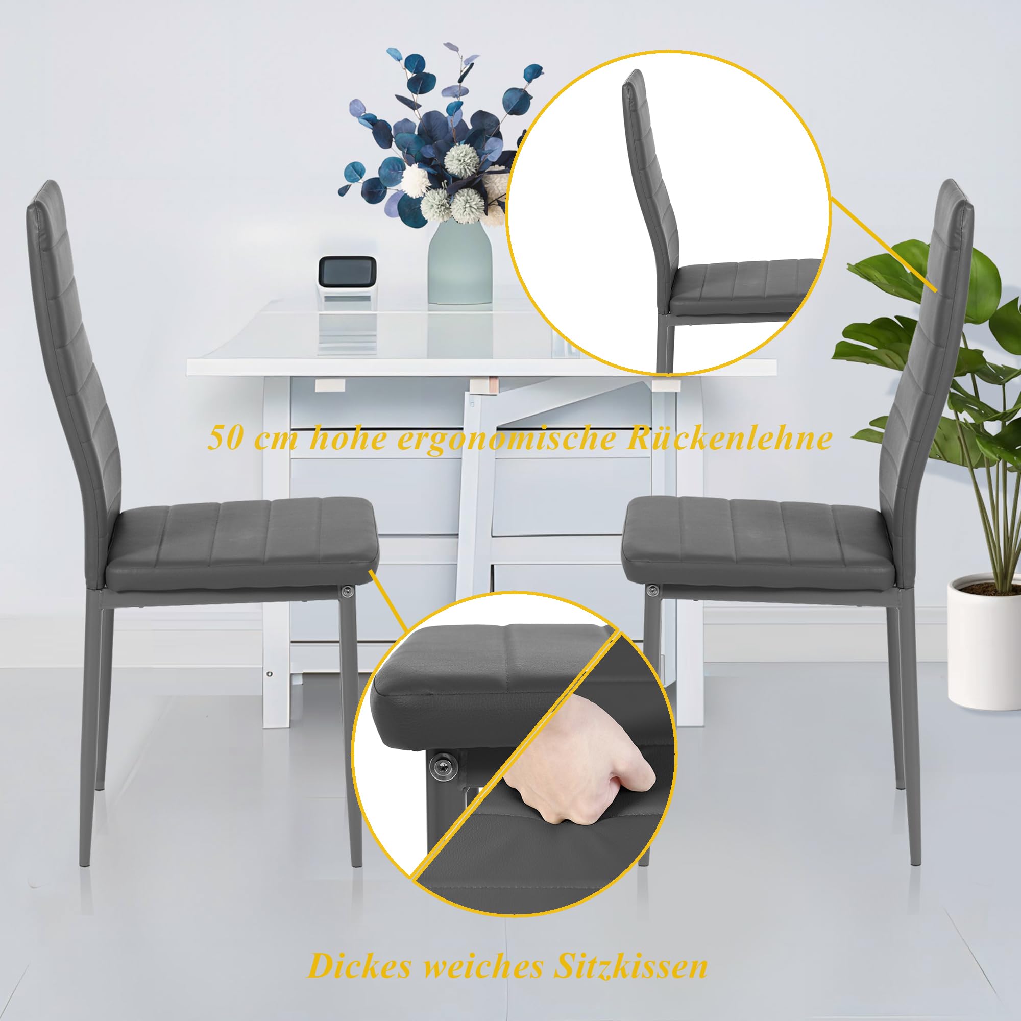 Esszimmerstühle Küchenstühle 2er Set Stühle Grau, Moderner Gastrostühle Besucherstuhl Küchensessel Esszimmer Stühle Essstuhl mit Kunstleder Für Büro/Küche/Esszimmer/Wohnzimmer