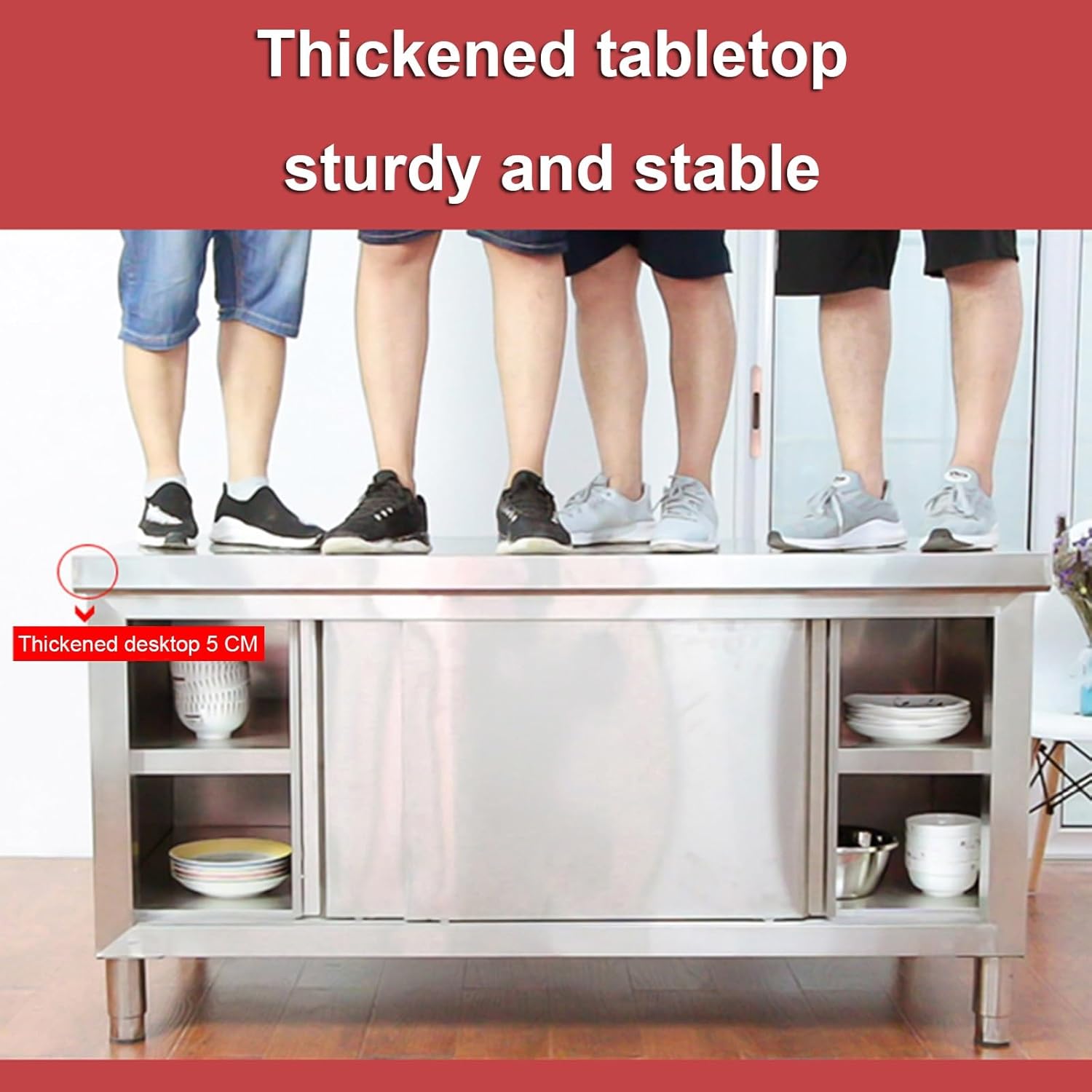 Multifunctional Work Table Stainless Steel Work Table Heavy Duty Prep Table Sliding Doors Kitchen Restaurant Work Table