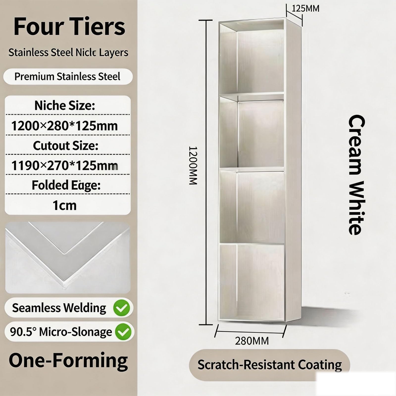 Estanteria Ducha, Librería, Estanterias De Pared para Todos Los Espacios | Fácil De Limpiar Estanteria Esquinera, Empotrado Bathroom Storage(White,1200x280x125mm)