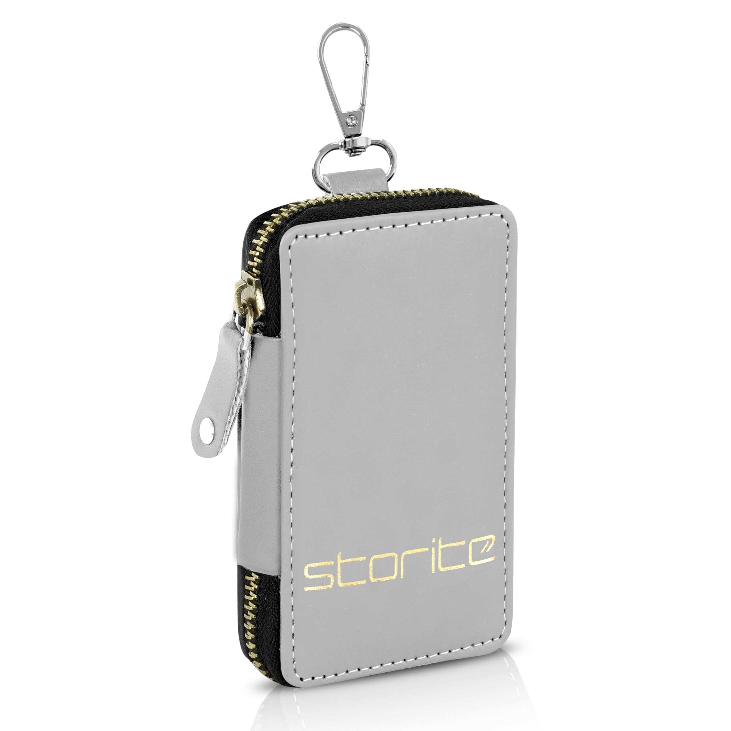 PU Leather Large Key Case Pouch Wallet Keychain Key Holder with 6 Hooks Zipper Closure - Light Grey