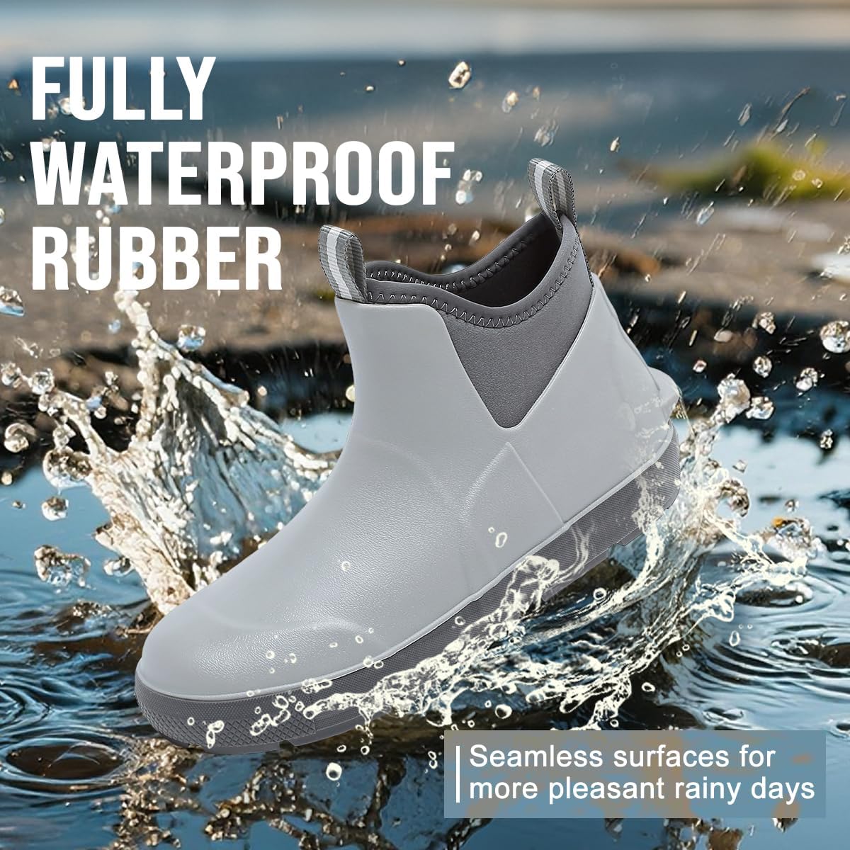 Men's Deck Boots, Waterproof Ankle Rain Boots with Anti-Slip Traction, Rubber Garden & Fishing Boots for Boating, Camping, Farming & Outdoor Work - Image 4