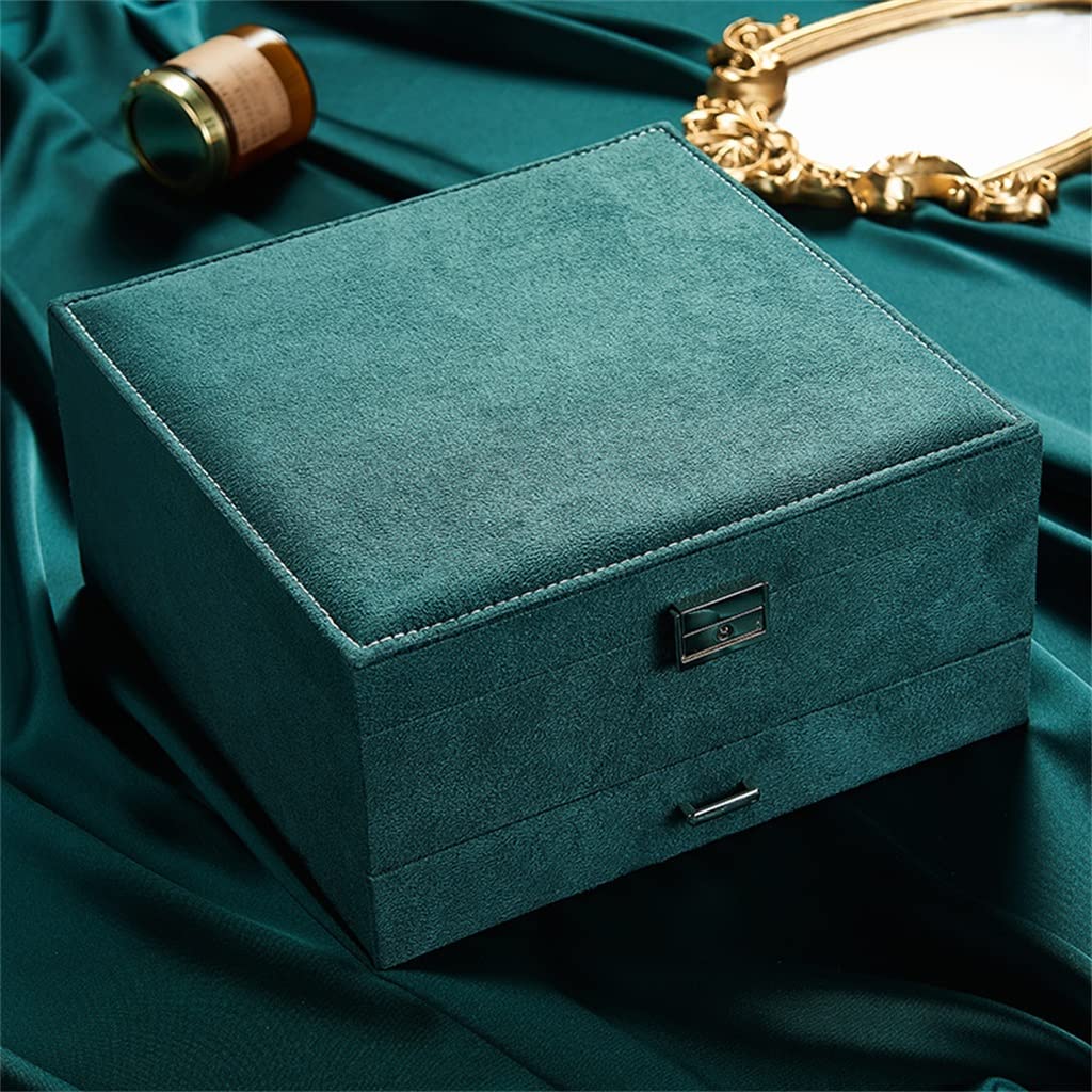 Three-Ayers Flannel Jewelry Organizer Box Necklaces Earrings Rings Large Storage Case with Lock for Women Color Green Size