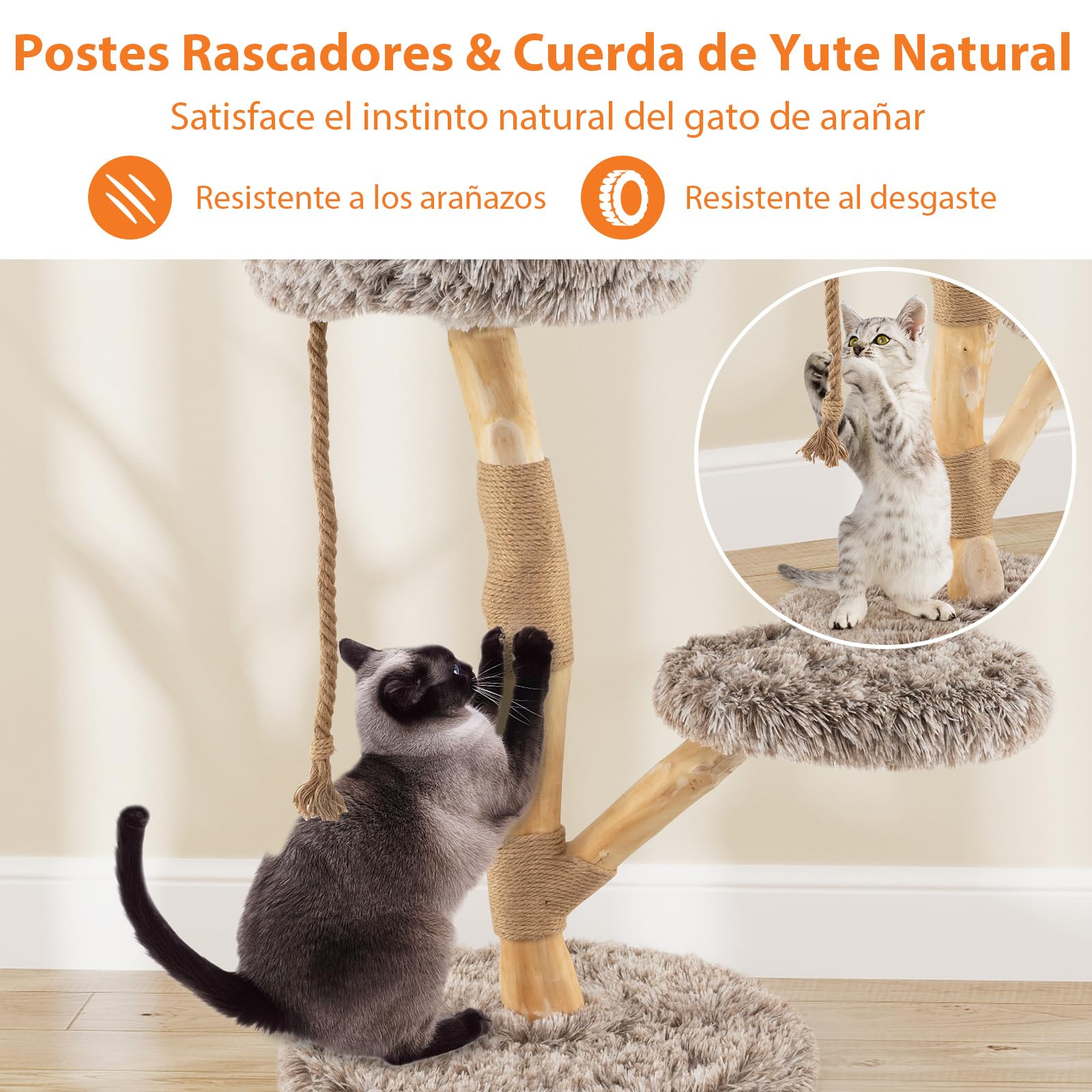 COSTWAY Árbol Rascado para Gatos de 90cm, Torre Rascador con Plataformas, Cuerda de Yute y Postes de Sisal, Torre de Escalada para Gatos en Interior de Madera para Descansar, Jugar y Afilar (Gris)
