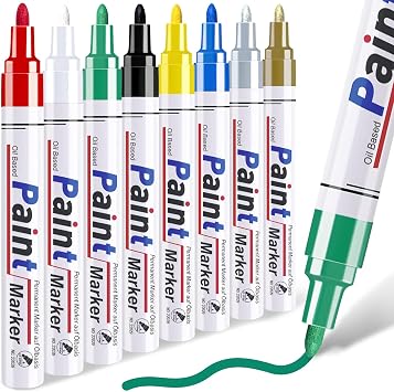DAPAWIN Paint Pens Paint Markers, 8 Colors Medium Tip Permanent Markers Waterproof, Oil Based Marker for Metal, Rocks, Wood, Plastic, Glass, Fabric, 2-3 MM Quick Dry Oil Based Pens