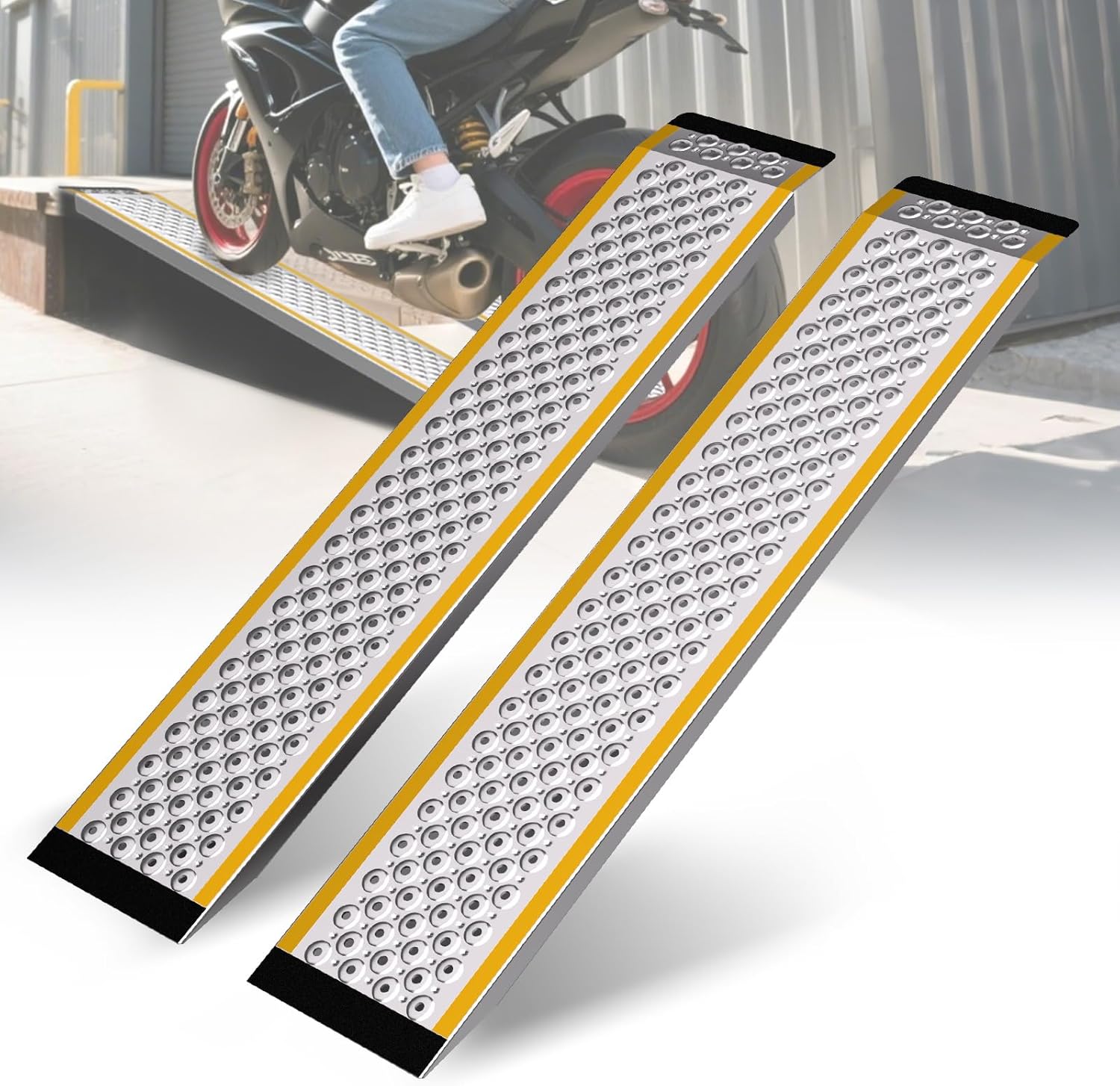 Aluminum Shed Ramp 2 Pack, 47" Long Shed Ramp for Riding Mower, Sturdy Anti-Slip Loading, Lightweight Ramps for Motorcycles, Lawn Mower, ATVs, Blowers, Carts, Pickup Trucks-880 lbs/PR Capacity