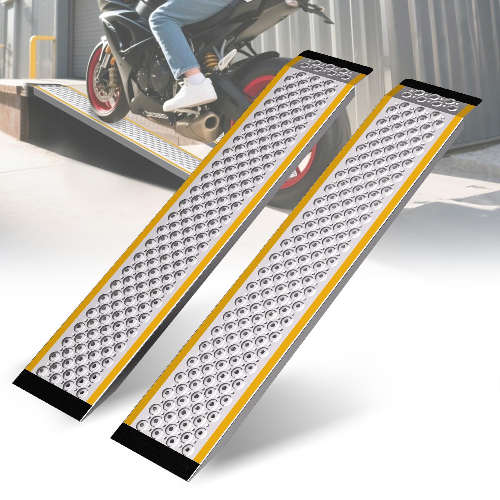 Photo 1 of Aluminum Shed Ramp 2 Pack, 47" Long Shed Ramp for Riding Mower, Sturdy Anti-Slip Loading, Lightweight Ramps for Motorcycles, Lawn Mower, ATVs, Blowers, Carts, Pickup Trucks-880 lbs/PR Capacity