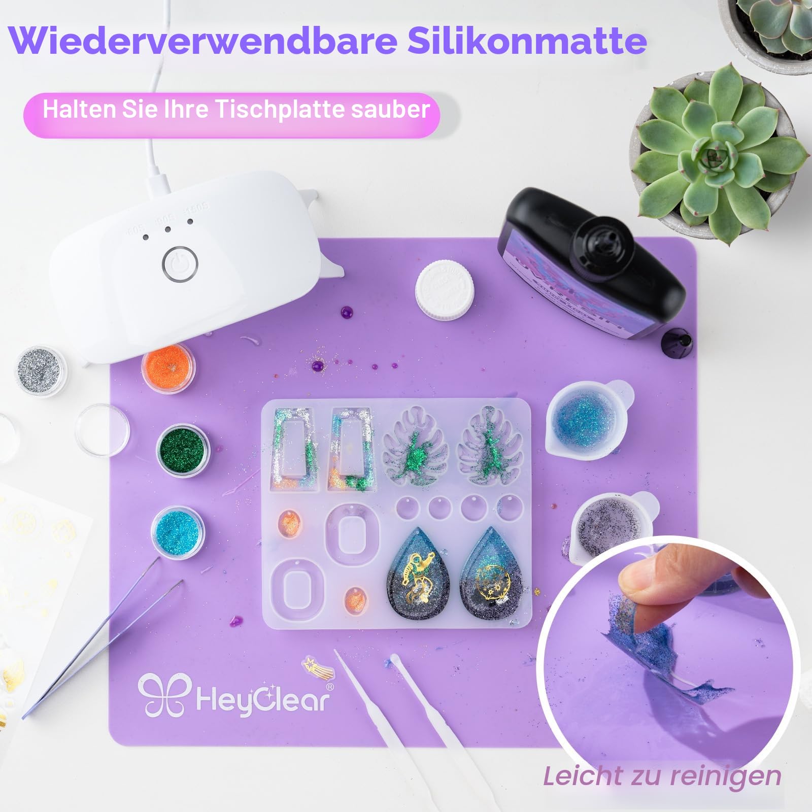 HeyClear Zestaw Żywicy UV z lampą UV – 250g przezroczysta żywica UV, twarda, wstępnie wymieszana i szybko twardniejąca, zestaw startowy do tworzenia biżuterii