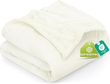 Utopia Bedding Ultra Soft Fleece Bed Blanket Queen Size Ivory 90x90 Inch | Microfiber Plush Warm Lightweight Breathable Cozy Blanket Anti-Static, All Season Use, Gift for Women and Men