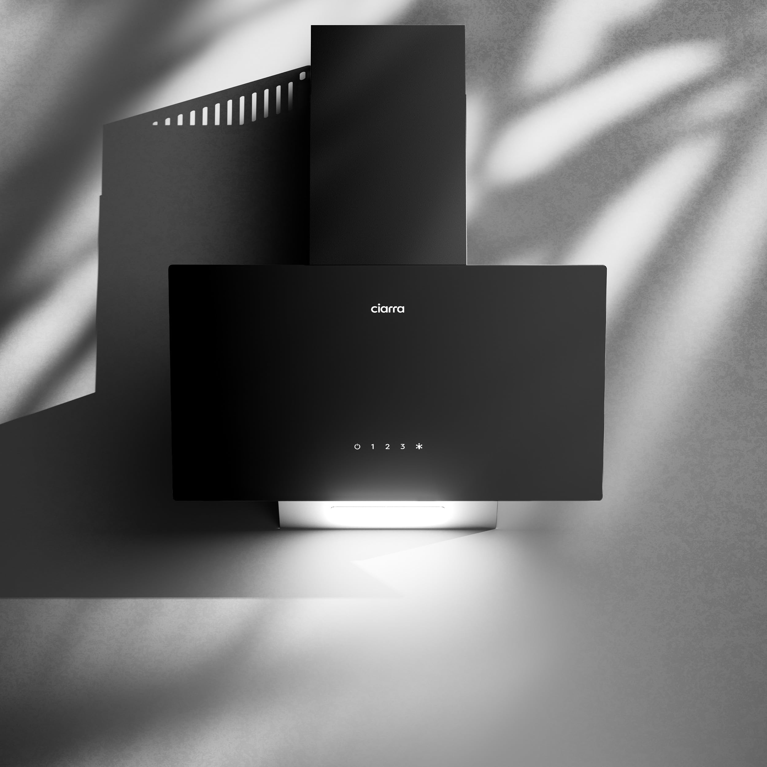 Ciarra CBCB6750C Classe A++ Cappa Aspirante Inclinata 60 cm – 350 m³/h - 3 Velocità - Touch Control - Filtro a Carboni CBCF002 Incluso - Modalità Scarico/Recycling - Design Salvaspazio