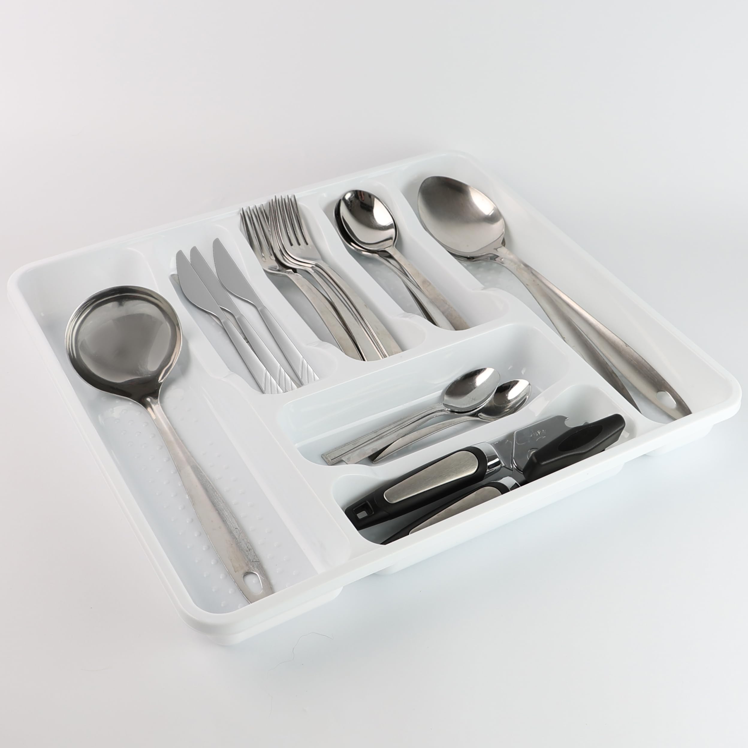Divchi White Cutlery Tray Kitchen Drawer Organiser 7 Compartments Utensil Spoon Fork Holder Silverware Flatware Storage Rack (White)