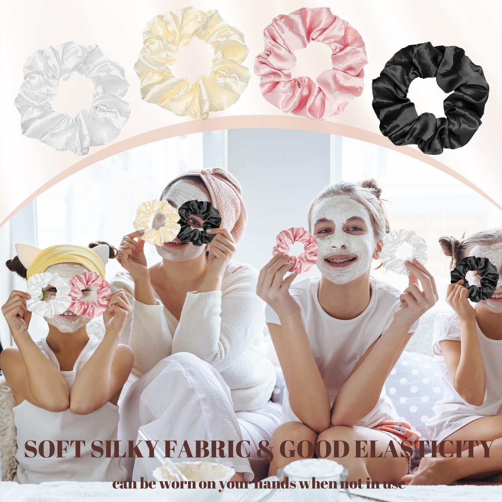 120 Stück Seiden-Haargummis, 10 cm, stilvolle Satin-Haargummis, niedlicher Satin-Haargummi, elastisch, weicher Pferdeschwanz-Halter zum Stylen, Haarschmuck für Mädchen, 4 Farben