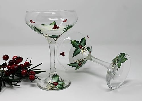 Miniatura 4 de Hand Painted Cocktail Coupe Glasses - Winter Holiday (Set of 2)