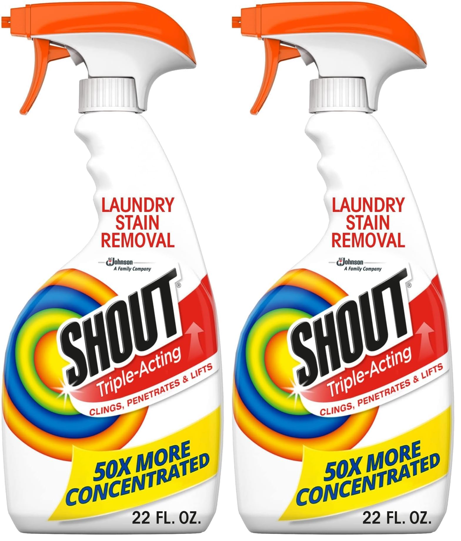 Shout Active Enzyme Laundry Stain Remover Spray, Triple-Acting Formula Clings, Penetrates, and Lifts 100+ Types of Everyday Stains - Prewash Spray 22oz (Pack of 2)