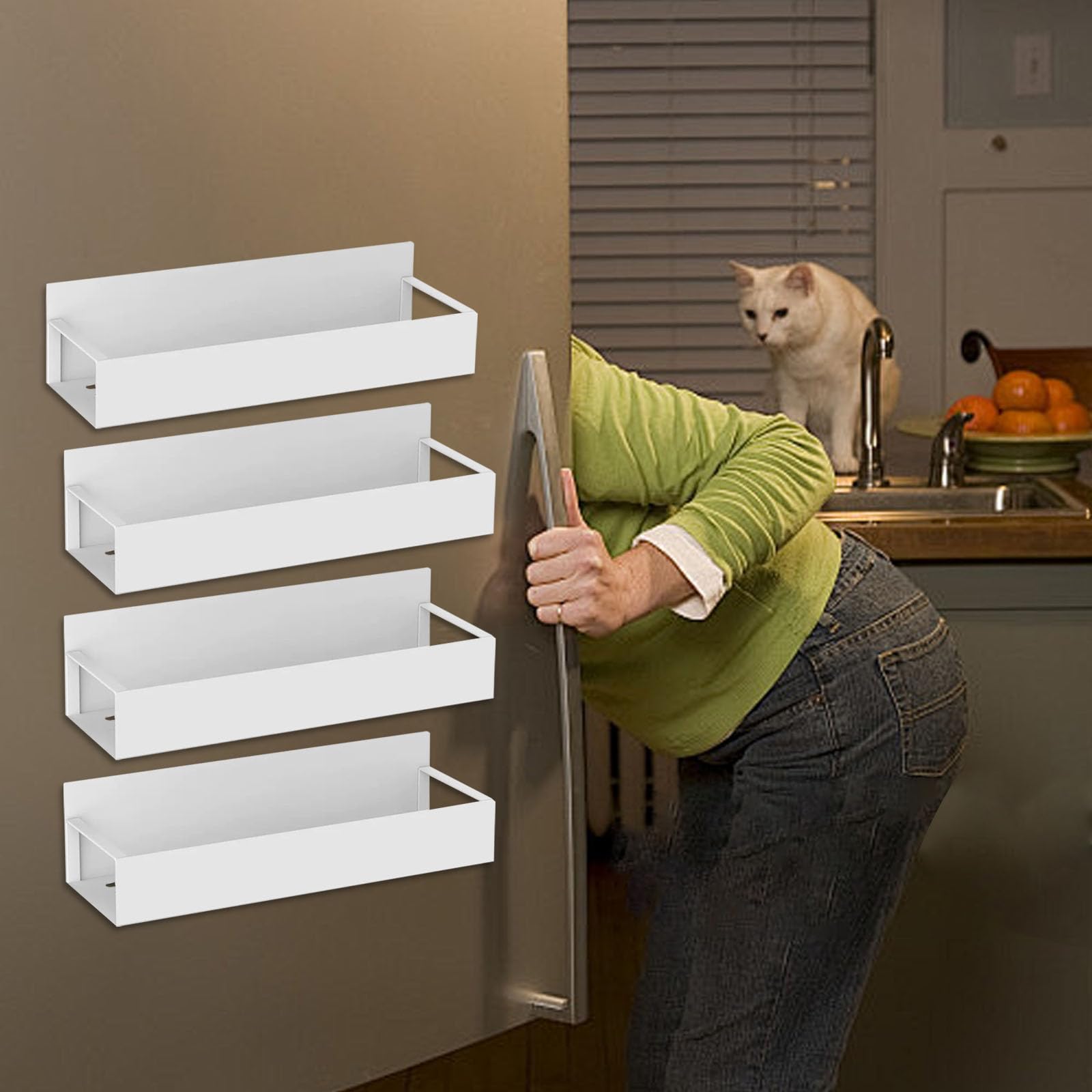 CHANGYUE Portali di spezie magnetiche 4 pc, scaffali magnetici per cucina, organizzatore salvaspazio senza perforazione (bianco)