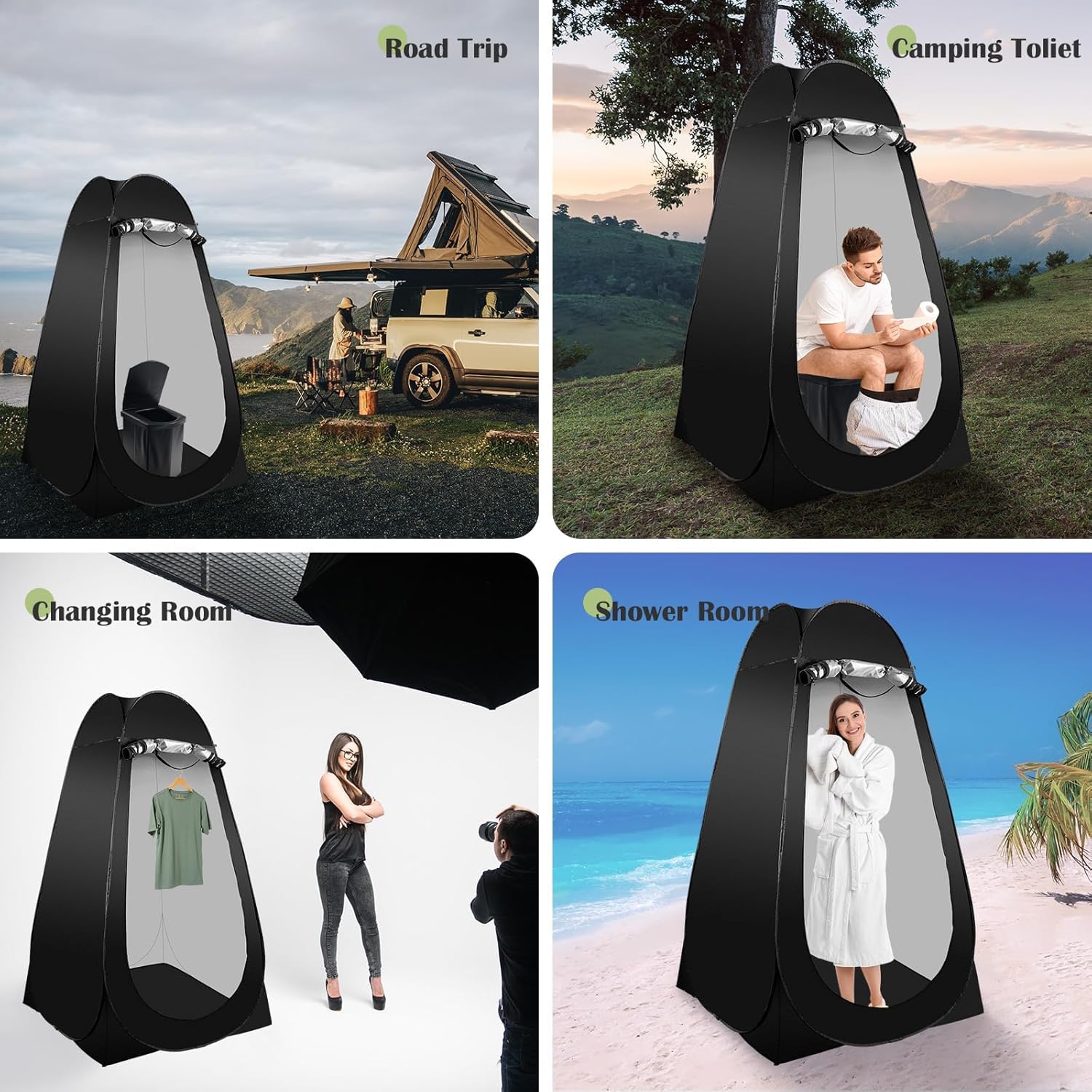 Kit de inodoro portátil, inodoro de camping con tienda de campaña retráctil y bolsa de inodoro, lavable, portátil, ducha al aire libre, vestuario para pañales