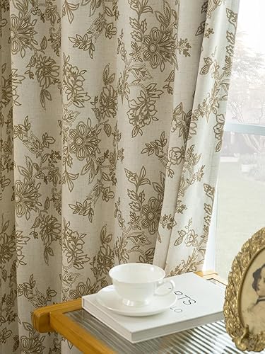 Cortinas plisadas florales 100% opacas para dormitorio, 84 pulgadas, para sala de estar, comedor, mezcla de lino de lujo, cortinas de oscurecimiento