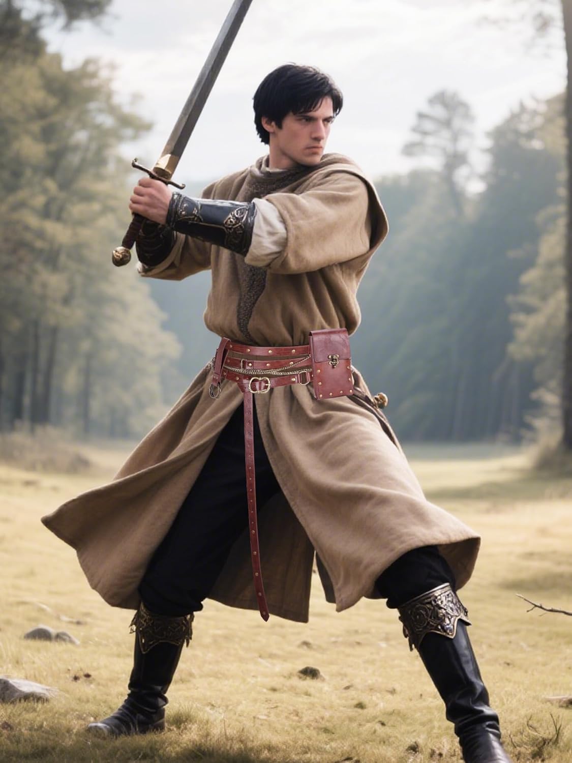 Ultrafun 3pcs Renaissance Belt Accessories Faux Leather Medieval Viking Chain Belt Bag Skirt Hike Ren Faire Costume - Image 7