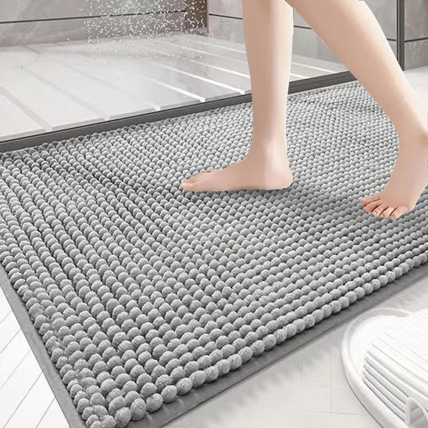 Tapis de salle de bain chenille antidérapant et lavable