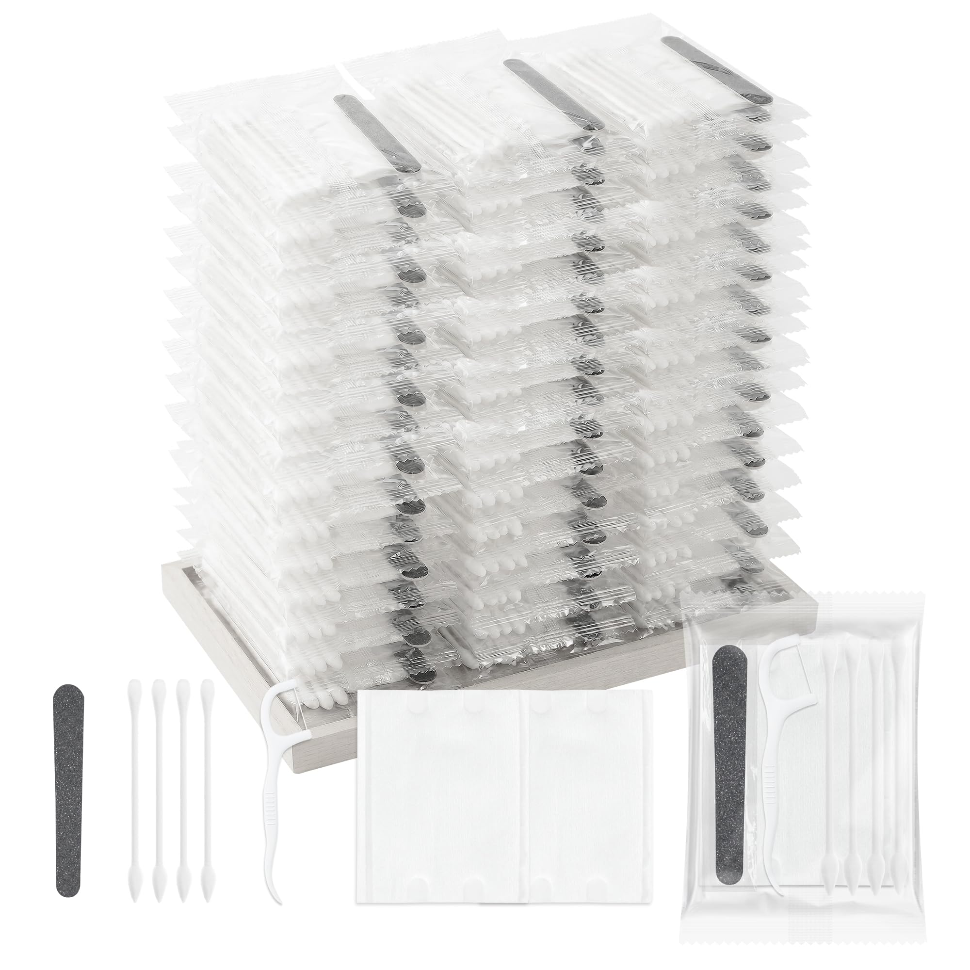 Kit di vanità per hotel, confezione individuale, contenente dischetti di cotone, cotton fioc, filo interdentale e lime per unghie, adatto per viaggi, hotel e uso domestico (confezione da 200)