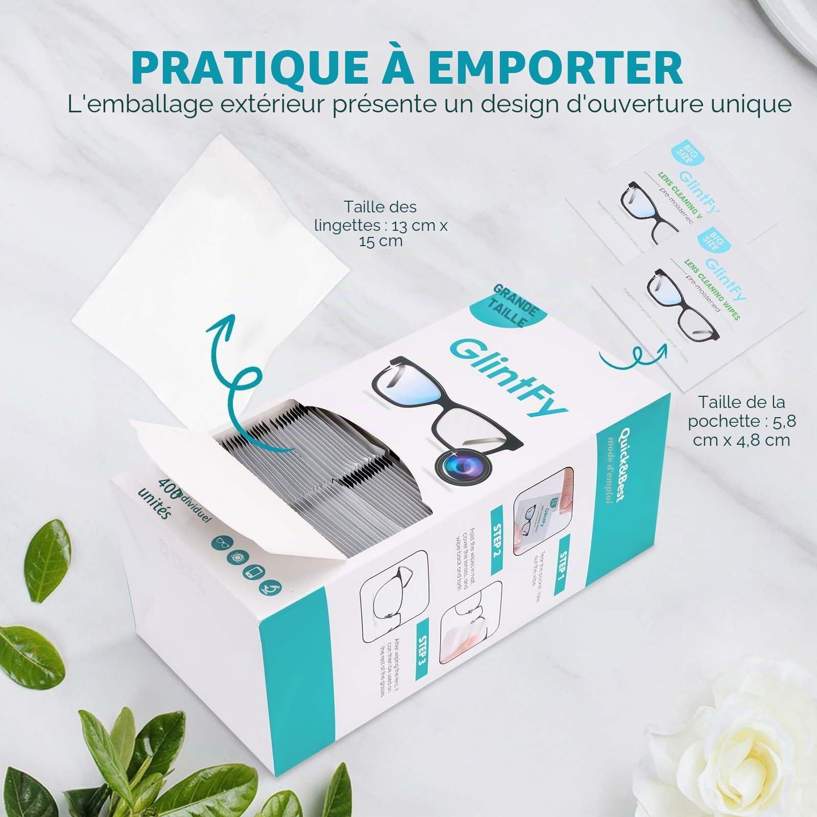 Lot de 400 lingettes nettoyantes pour lunettes, emballées indépendamment, sûres, sans rayures, adaptées pour lunettes, lunettes de soleil, objectifs d'appareil photo, lunettes, téléphones