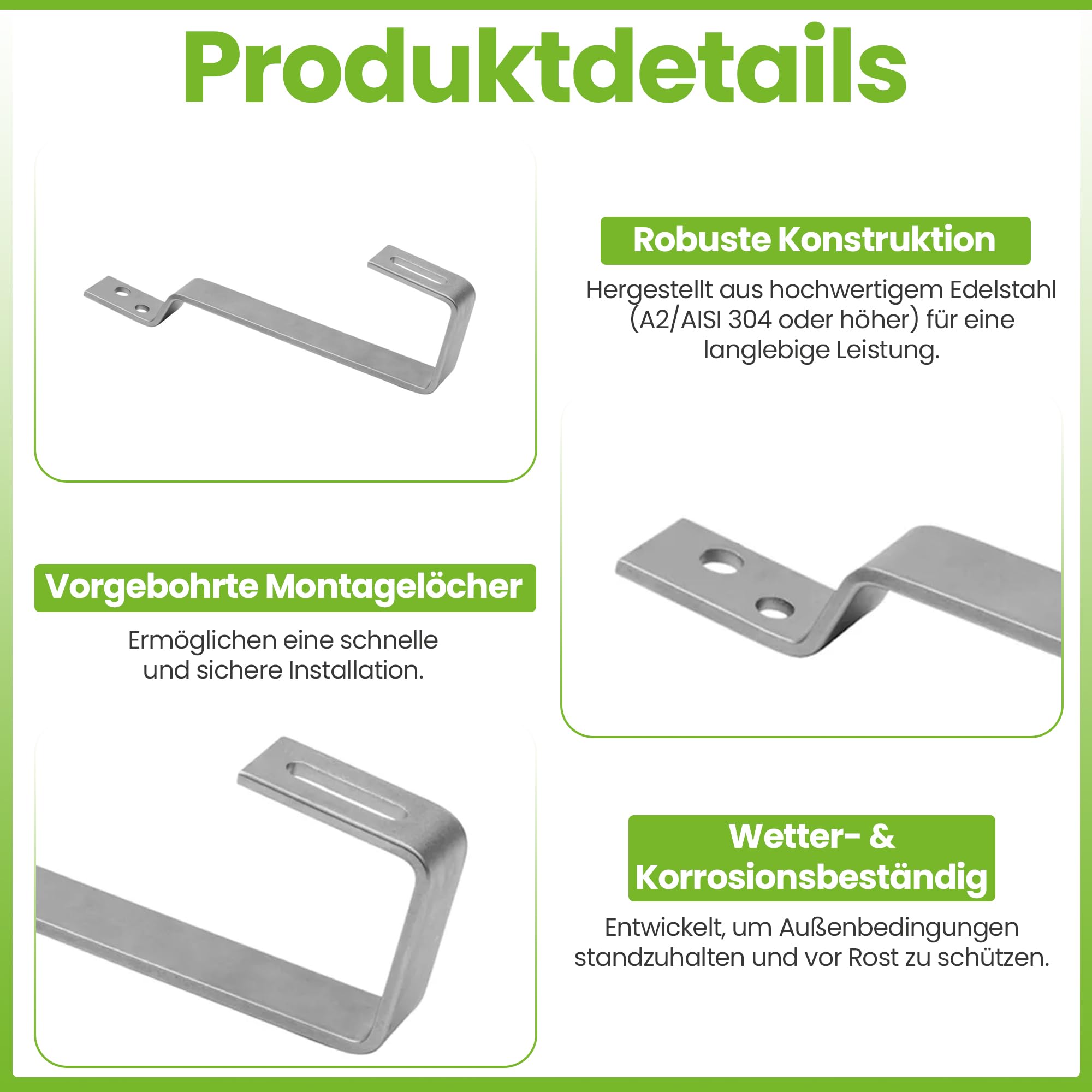 Offgridtec Biberschwanz-Dachhaken, Edelstahl A2, 5mm schwere Montagehalterungen für Solarpanels auf Biberschwanzziegeldächern, kompatibel mit 4x4cm Solar-Profilschienen (10 Stück)