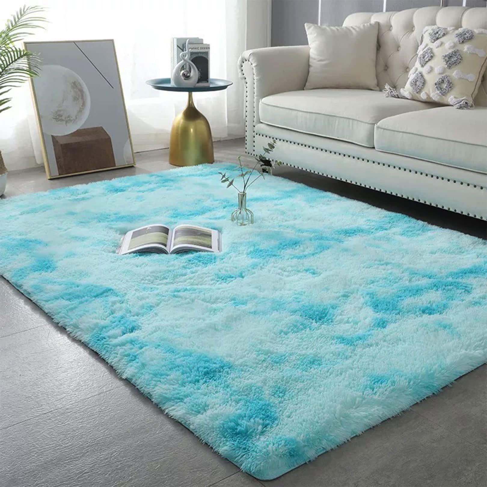 TINGLIU Shaggy Carpet 140x220cm Super Soft Sheepskin Rugs Bedside Rugs Thick Pile Modern for Bedrooms Living Room Kids Rooms Decor, Sky Blue
